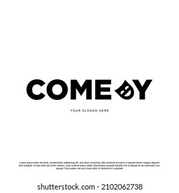 Creative comedy logo design. Comedy lettering with mask vector