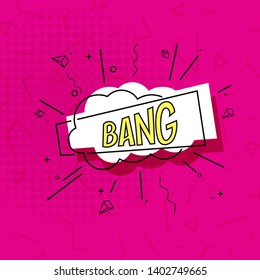 Creative comic art with speech bubble and abstract shapes patterns. Memphis style vector. Dynamic design can be used for poster, banner, card, social media