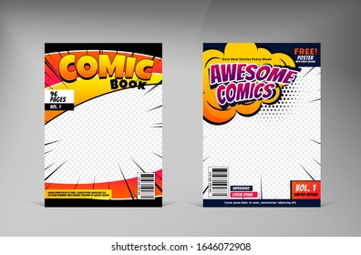 Creative comic magazine cover template design. Book cover for comic cartoon magazine page illustration.