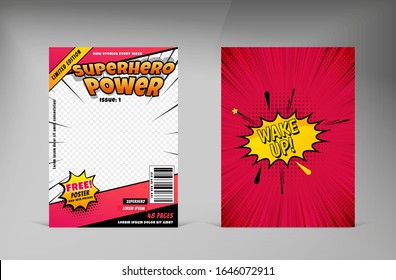 Creative comic magazine cover template design. Book cover for comic cartoon magazine page illustration.