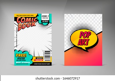 Creative comic magazine cover template design. Book cover for comic cartoon magazine page illustration.