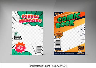 Creative Comic Magazine Cover Template Design. Book Cover For Comic Cartoon Magazine Page Illustration.