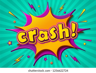 Creative comic poster: speech bubbles, text crash, burst and sound effect. Colorful funny banner in comics book and pop art style. Cool cartoon illustration with halftone effect