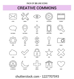Creative Commons Line Icon Set - 25 Dashed Outline Style