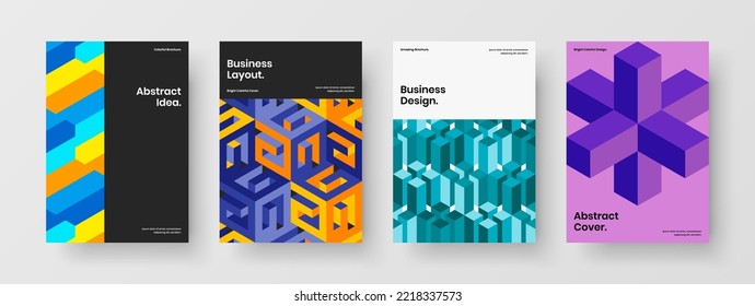 Creative company brochure A4 vector design layout collection. Unique mosaic tiles magazine cover concept set.