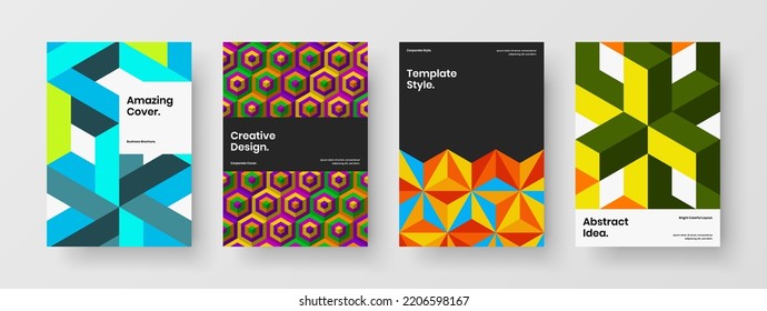 Creative company brochure design vector concept composition. Premium mosaic pattern leaflet layout set.