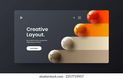 Diseño vectorial de folletos creativos de la empresa. Plantilla de página de inicio de esferas simples y realistas.