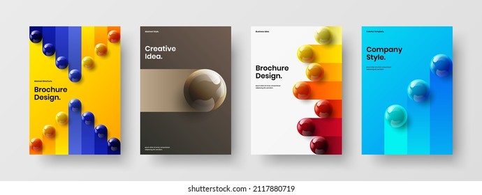 Composición de diseño vectorial de diseño de portada creativa de la empresa. Conjunto de plantillas de informes anuales de bolas realistas multicolores.