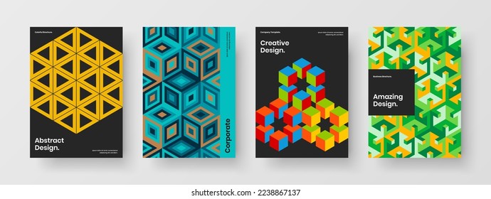 Creative company identity A4 vector design concept collection. Simple geometric hexagons cover illustration bundle.