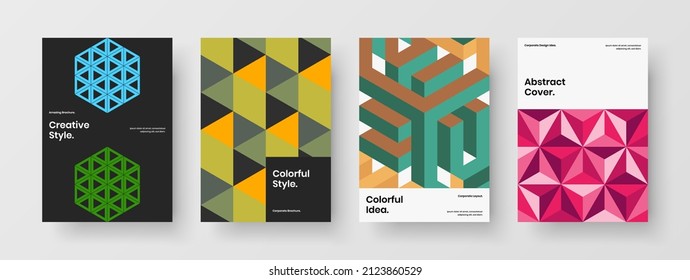 Conjunto de ilustraciones vectoriales de diseño de identidad de empresa creativa. Conjunto de concepto de folleto de formas geométricas vívidas.