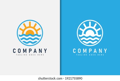 Creative Company Logo Design. Abstract Sun and Sea Wave Combination Inside The Circle Logo Design. Vector Logo Illustration.