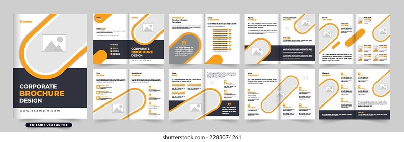 Creative company magazine and annual report booklet design with yellow and dark colors. Digital business proposal profile stationery vector. Corporate business portfolio and highlights brochure vector