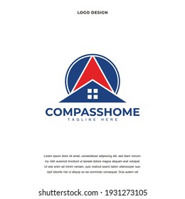 Creative compass and home icon logo design vector illustration. compass and real estate logo design color editable