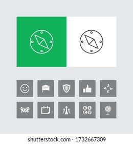 Creative Compass Line Icon with Bonus Icons. 