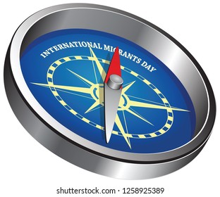 Creative compass pointing to event - International Migrants Day