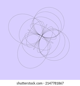 Creative complex minimalist contemporary art illustration, wall decoration, postcard, album, brochure cover design. Playful composition of star flower linier shape. Purple, black outline colored print