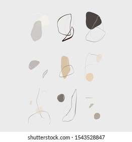 Creative composition with Abstract brush drawings and decoration geometric elements . Minimalist artistic textures.  Trendy template for banner, card, background, social media content, print paper