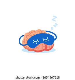 Creative composition of the brain with a sleep mask isolated on a white background. Metaphor concept