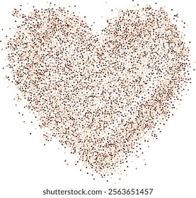 Creative composition of circular brown particles, heart shaped powder. Perfect for love-themed and romantic designs, the artistic arrangement conveys charm and elegance with heart-shaped elements.