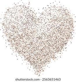 Creative composition of circular brown particles, heart shaped powder. Perfect for love-themed and romantic designs, the artistic arrangement conveys charm and elegance with heart-shaped elements.