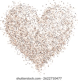 Creative composition of circular brown particles, heart shaped powder. Perfect for love-themed and romantic designs, the artistic arrangement conveys charm and elegance with heart-shaped elements.
