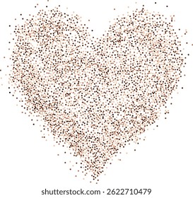 Creative composition of circular brown particles, heart shaped powder. Perfect for love-themed and romantic designs, the artistic arrangement conveys charm and elegance with heart-shaped elements.