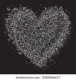 Creative composition of circular gray particles, heart shaped powder. Perfect for love-themed and romantic designs, the artistic arrangement conveys charm and elegance with heart-shaped elements.