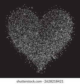 Creative composition of circular gray particles, heart shaped powder. Perfect for love-themed and romantic designs, the artistic arrangement conveys charm and elegance with heart-shaped elements.