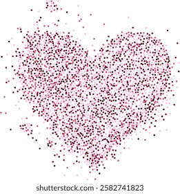 Creative composition of circular pink particles, heart shaped powder. Perfect for love-themed and romantic designs, the artistic arrangement conveys charm and elegance with heart-shaped elements.