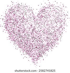 Creative composition of circular pink particles, heart shaped powder. Perfect for love-themed and romantic designs, the artistic arrangement conveys charm and elegance with heart-shaped elements.