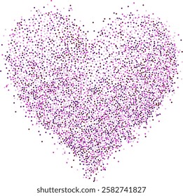 Creative composition of circular pink particles, heart shaped powder. Perfect for love-themed and romantic designs, the artistic arrangement conveys charm and elegance with heart-shaped elements.