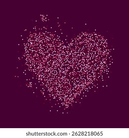 Creative composition of circular pink particles, heart shaped powder. Perfect for love-themed and romantic designs, the artistic arrangement conveys charm and elegance with heart-shaped elements.