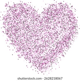 Creative composition of circular pink particles, heart shaped powder. Perfect for love-themed and romantic designs, the artistic arrangement conveys charm and elegance with heart-shaped elements.