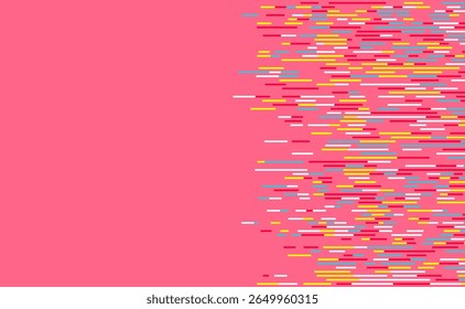 Creative composition of colorful short horizontal lines on pink background, perfect for tech, playful, or pop-art design styles.