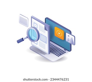 Creative computer application blog web articles flat and isometric illustration