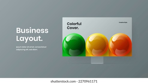 Creative computer display mockup web banner template. Premium presentation vector design layout.