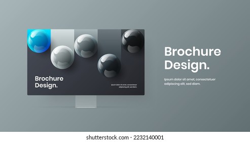 Creative computer display mockup website template. Isolated landing page vector design concept.