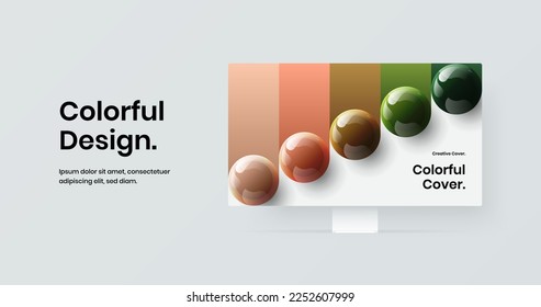 Creative computer monitor mockup landing page template. Unique website screen design vector illustration.