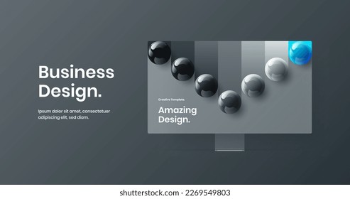 Creative computer monitor mockup presentation illustration. Unique banner design vector layout.