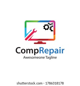 Creative Computer Repair Logo Design, Vector, Icon, Symbol