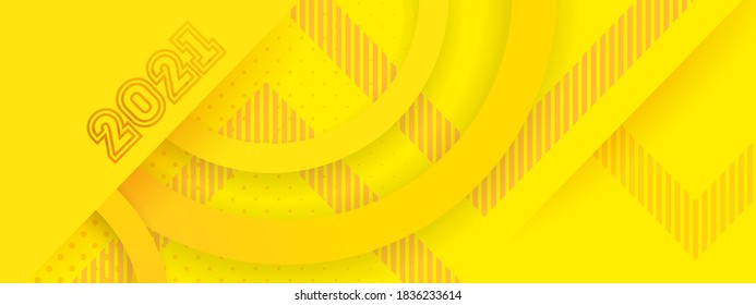 Creative concept of 2021 Happy New Year poster bright background in yellow. Background save the date luxury designs and new year celebration invite. Template for Christmas flyers, greeting cards.