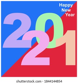 Concepto creativo de los afiches de Año Nuevo Feliz 2021. Diseñar plantillas con el logotipo tipográfico 2021 para la celebración y la decoración de temporada. Fondo de moda minimalista para la tarjeta de portada de pancartas