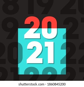 Concepto creativo de los afiches de Año Nuevo Feliz 2021. Diseñar plantillas con el logotipo tipográfico 2021 para la celebración y la decoración de temporada. Fondos de moda minimalistas para marca, banner, portada, tarjeta