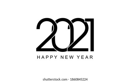 Concepto creativo de los afiches de Año Nuevo Feliz 2021. Diseñar plantillas con el logotipo tipográfico 2021 para la celebración y la decoración de temporada. Fondos de moda minimalistas para marca, banner, portada, tarjeta
