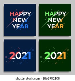 Creative concept of 2021 Happy New Year posters set. Design templates with typography logo 2021 for celebration and season decoration. Minimalistic trendy backgrounds for branding, banner, cover, card