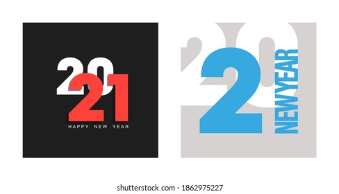 Kreatives Konzept für 2021 Glückliche Neujahrsposter Set. Design-Vorlagen mit Typografie-Logo 2021 für Feiern und Saisondekoration. Minimalistische, trendige Hintergrundbilder für Branding, Banner, Cover, Karte