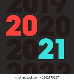 Concepto creativo de los afiches de Año Nuevo Feliz 2021. Diseñar plantillas con el logotipo tipográfico 2021 para la celebración y la decoración de temporada. Fondos de moda minimalistas para marca, banner, portada, tarjeta
