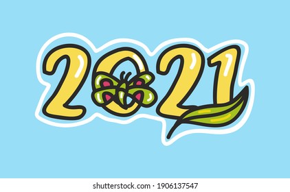 Concepto creativo del diseño de texto del logo de Año Nuevo Feliz 2021. Plantilla de diseño de folleto, tarjeta, cartel.