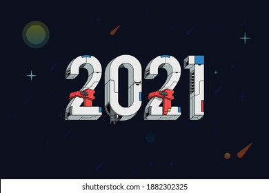 Concepto creativo de plantillas de diseño de afiches 2021 celebración y decoración de temporada, con diseño de galaxia de barco estilo fondo de moda para marca, banner, portada, tarjeta