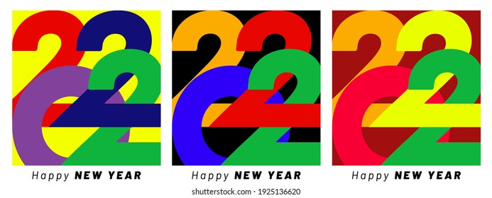 Creative concept of 2022 Happy New Year posters. Design templates with typography logo 2022 for celebration and season decoration. Minimalistic trendy backgrounds for branding, banner, cover, card